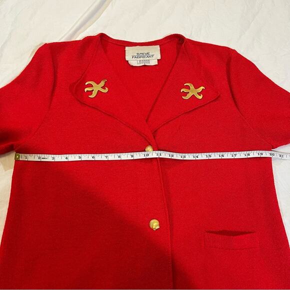 Steve Fabrikant I.Magnin Vintage Button Up Knit Seashell Accent Dress red gold L - Picture 5 of 16